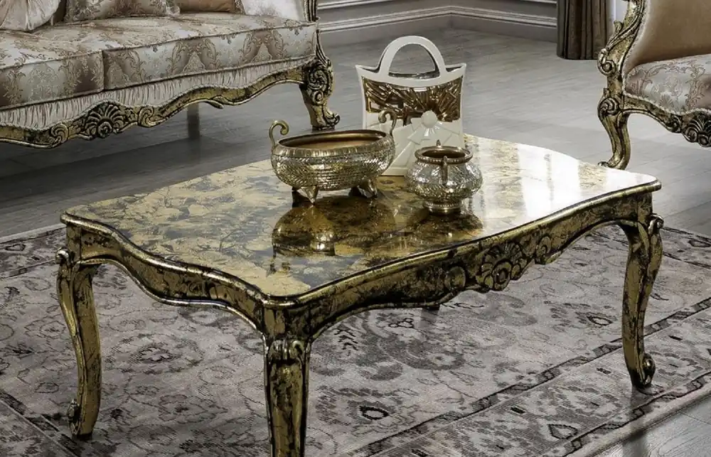 Casa Padrino table basse baroque de luxe or / noir - Table de salon en bois massif fait main - Magnifique meuble de salon en bois massif de style baroque Echt