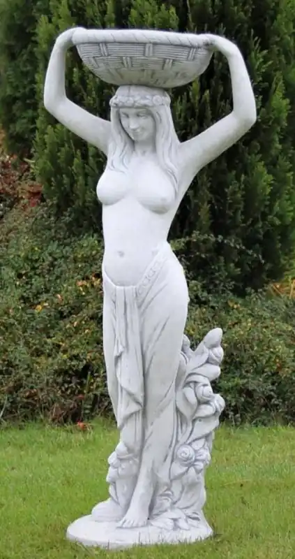 Casa Padrino Sculpture de Décoration de Jardin Art Nouveau Femme avec Pot de Fleurs Gris H. 98 cm - Élégante Décoration de Jardin en Pierre - Accessoires de Décoration de Jardin Art Nouveau Neue Ware