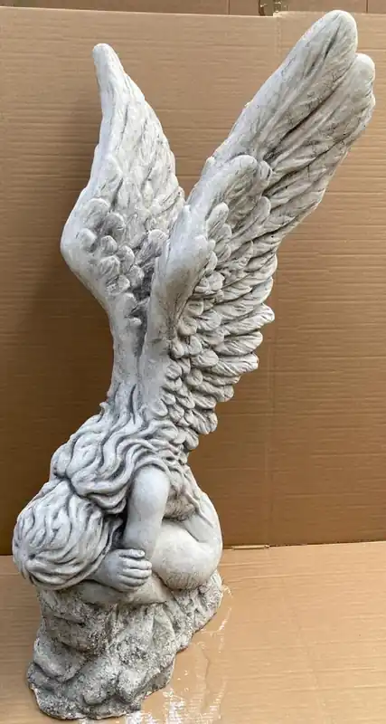 Sonderangebot Casa Padrino sculpture décorative baroque femme avec ailes blanc / gris 56 x 63 x H. 110 cm - Décoration de jardin figure en pierre - Accessoires Décoration Jardin et Terrasse