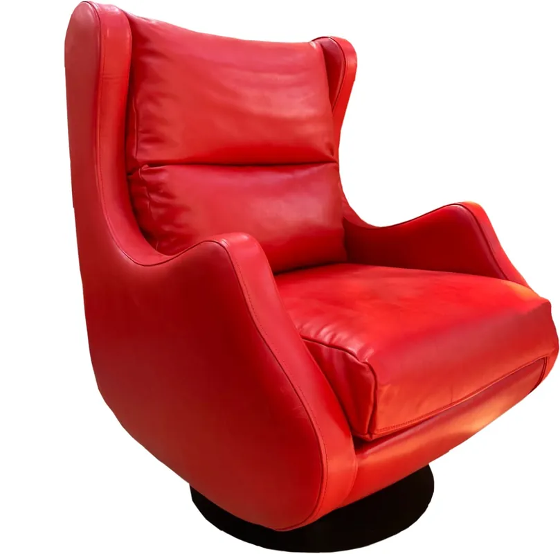 Casa Padrino fauteuil pivotant de luxe rouge/ gris 72 x 82 x H. 96 cm - Fauteuil Relax - Fauteuil en Cuir - Mobilier de Luxe Geprüft