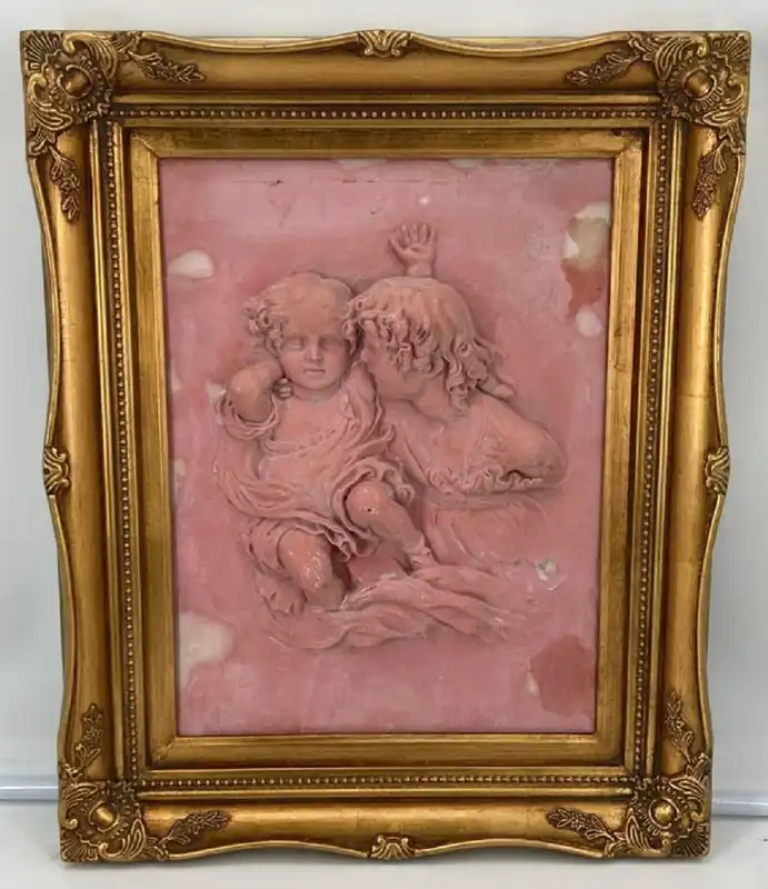 Knallerangebot Casa Padrino relief mural baroque rose / or 44,5 x H. 55 cm - Décoration murale de style antique relief en pierre avec cadre magnifique - Accessoires de décoration de style baroque