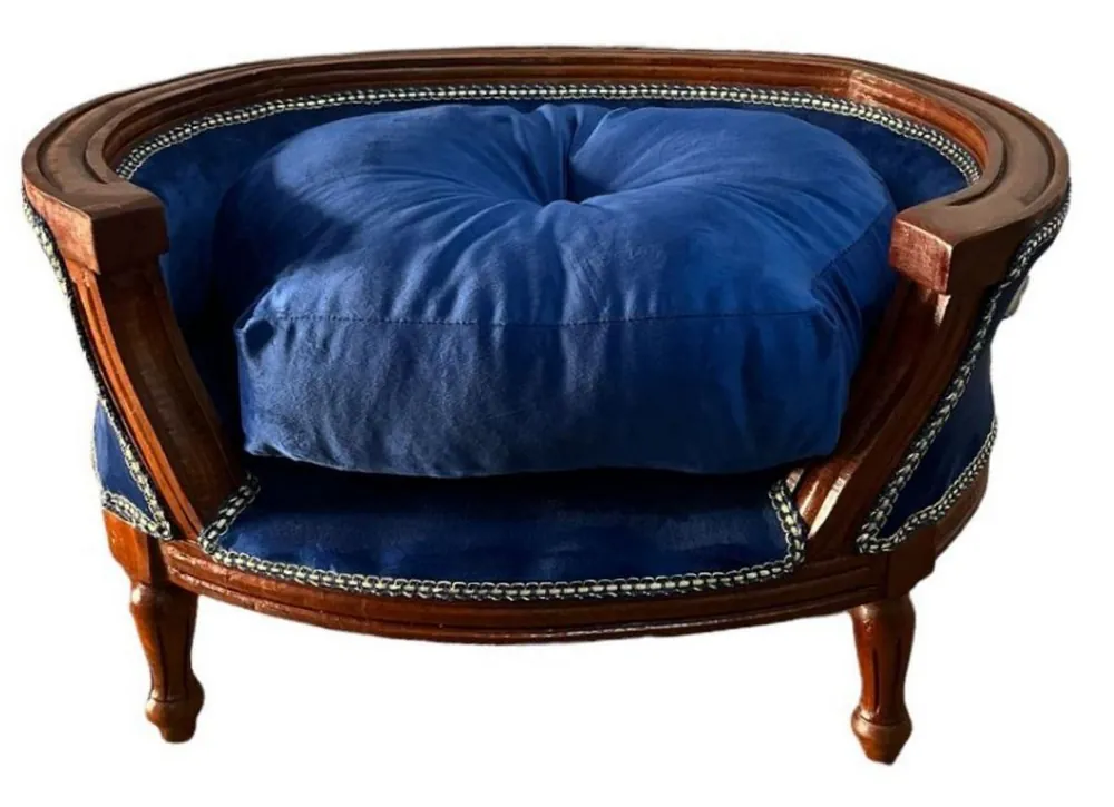 Casa Padrino lit pour chien et chat baroque avec coussin bleu royal / marron - Canapé pour chien et chat baroque - Mobilier baroque pour chien et chat - Mobilier baroque pour animaux de compagnie Nur Für Kurze Zeit