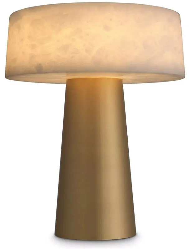 Casa Padrino lampe de table de luxe laiton antique / albâtre Ø 33 x H. 43 cm - Lampe de bureau ronde en métal avec abat-jour en albâtre - Collection de Luxe Ausverkauf