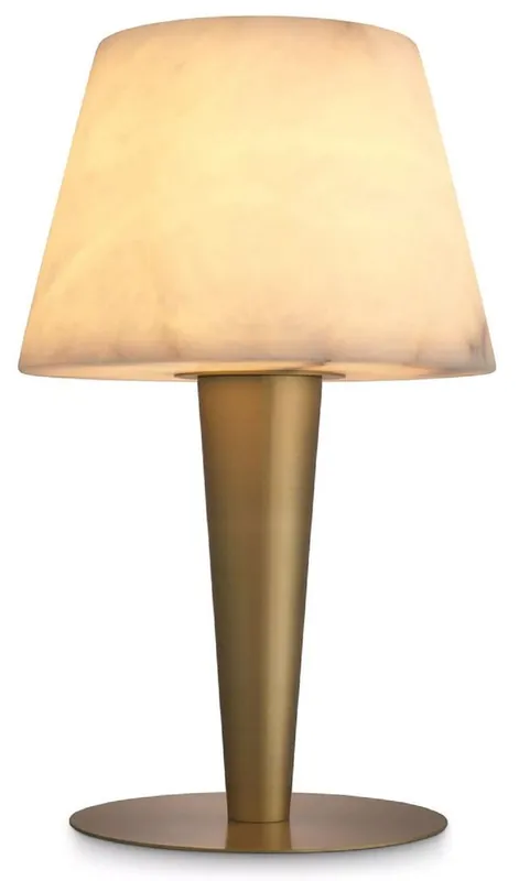Casa Padrino lampe de table de luxe laiton antique / albâtre Ø 20 x H. 50,5 cm - Lampe de bureau ronde en métal avec abat-jour en albâtre - Collection de Luxe Sichere Zahlung