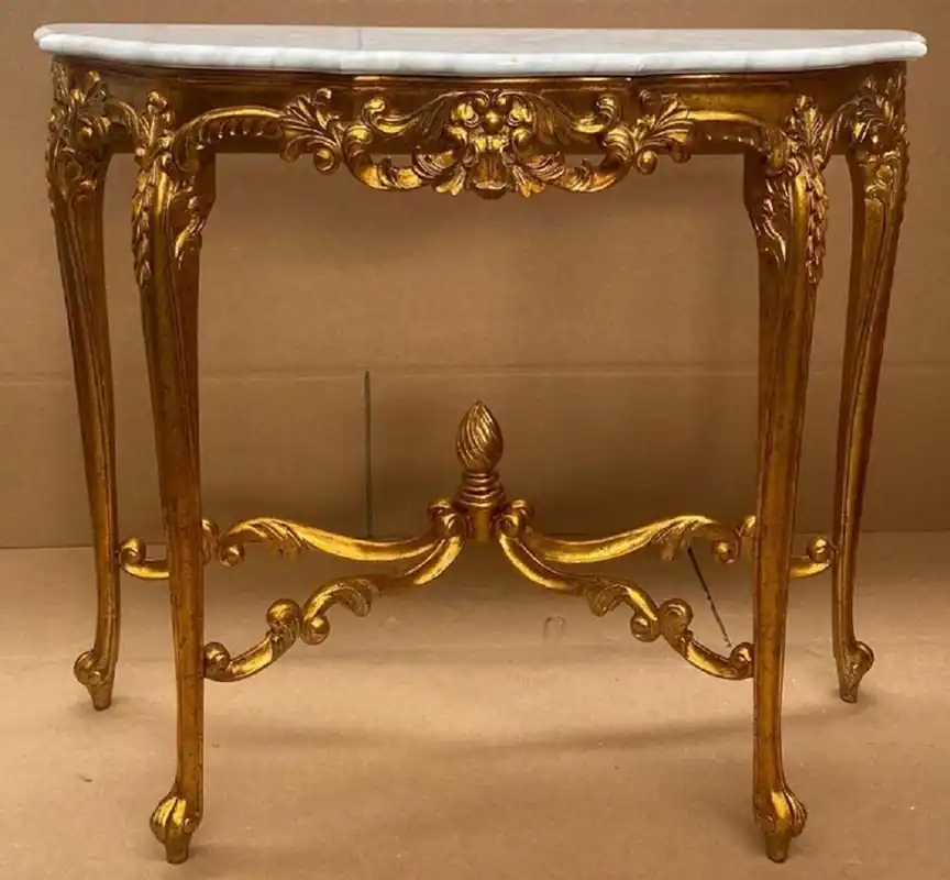Casa Padrino console baroque de luxe or / blanc - Table console en bois massif fait main avec plateau en marbre - Mobilier Baroque - Qualité de Luxe - Fabriqué en Italie Markenware