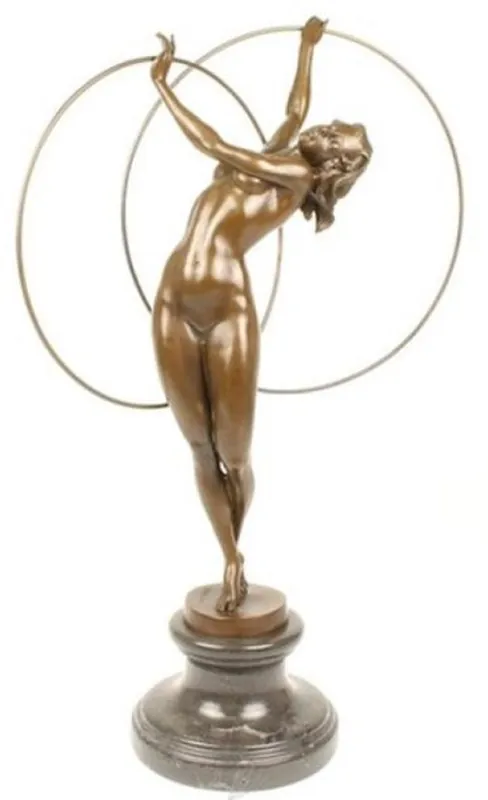 Casa Padrino figure en bronze de luxe danseuse de hula hoop bronze / noir 26,5 x 19,9 x H. 69,2 cm - Sculpture décorative en bronze avec socle en marbre - Accessoires de décoration Meistverkauft