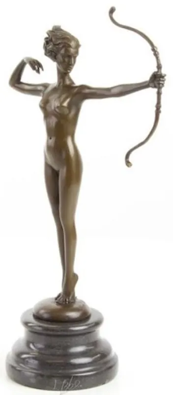 Jetzt Kaufen Casa Padrino figure en bronze de luxe femme avec arc 9,9 x 17 x H. 30,9 cm - Sculpture en bronze avec socle en marbre - Figurine décorative - Accessoires de décoration de luxe
