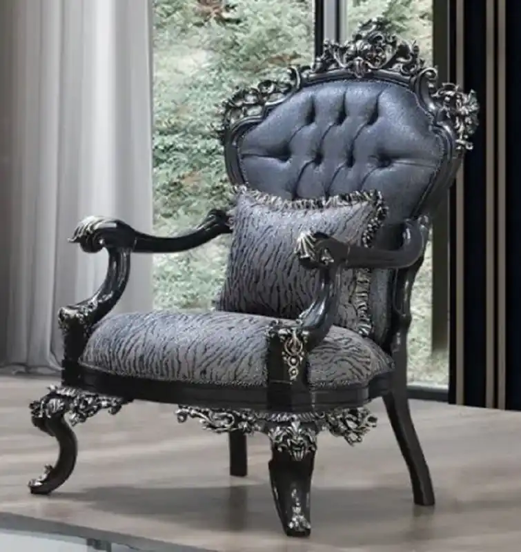Sonderangebot Casa Padrino fauteuil baroque de luxe bleu / gris / noir / argent - Magnifique fauteuil de salon avec motif élégant - Mobilier baroque salon & hôtel - Noble & Magnifique