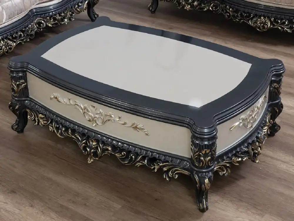 Ausverkauf Casa Padrino table basse baroque de luxe crème / gris / or - Table de salon en bois massif fait main - Magnifique meuble de salon en bois massif de style baroque