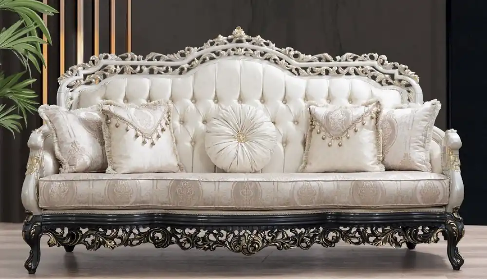 Casa Padrino canapé baroque de luxe crème / beige / blanc / gris / or - Magnifique canapé de salon avec motif élégant - Mobilier baroque salon & hôtel - Noble & Magnifique Knallerangebot