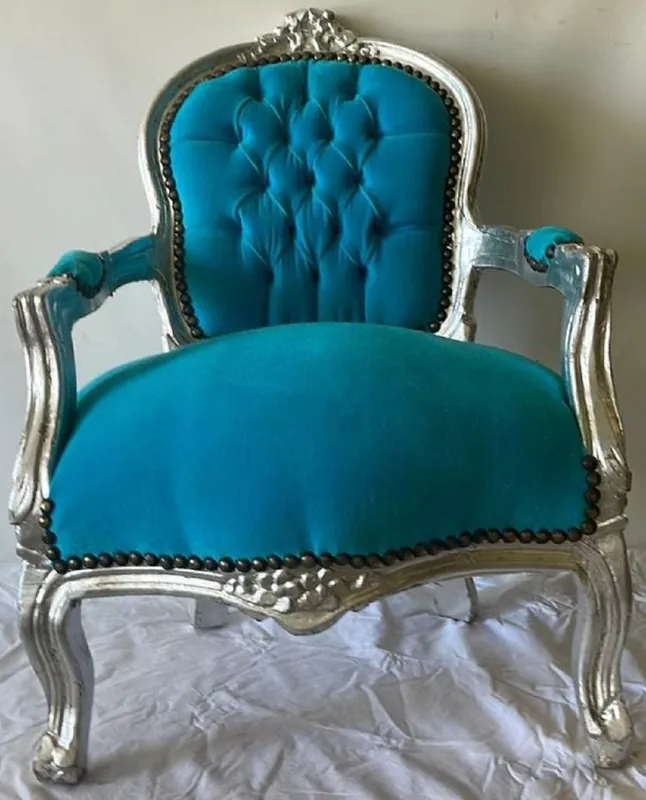 Casa Padrino chaise baroque pour enfants avec accoudoirs turquoise / argent - Chaise de style ancien fait main - Mobilier baroque pour enfants - Mobilier baroque pour chambre d'enfant Jetzt Kaufen
