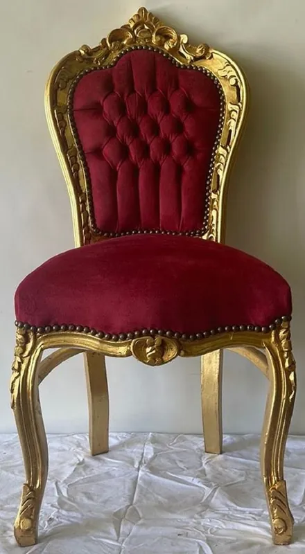 Nur Heute Casa Padrino chaise de salle à manger baroque bordeaux rouge / or - Chaise de style ancien fait main avec tissu en velours fin - Meuble de salle à manger baroque