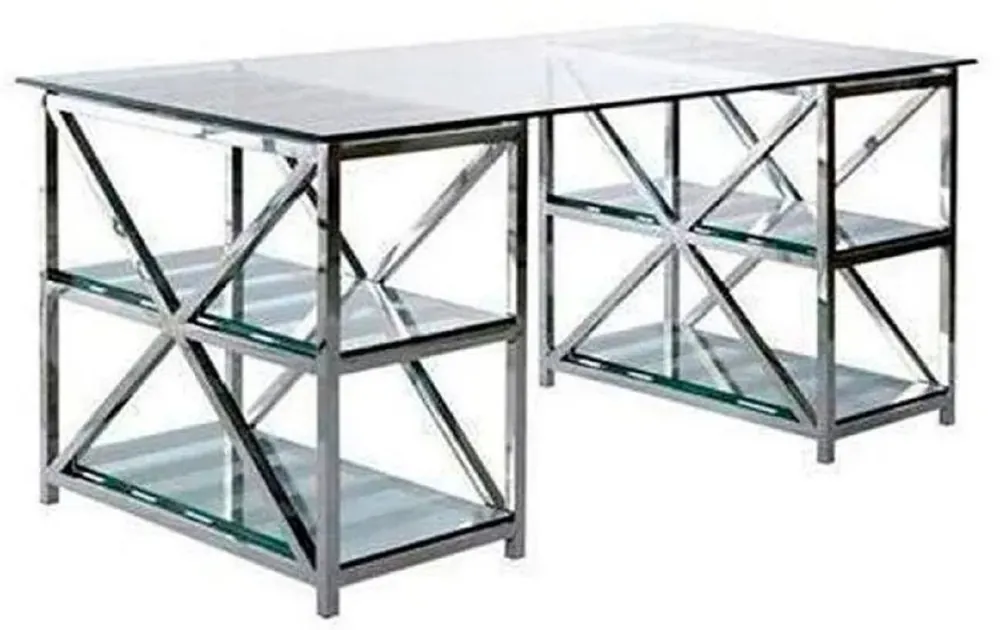 Casa Padrino bureau de luxe argent 175 x 79 x H. 76 cm - Table de bureau en métal avec plateaux en verre - Table d'ordinateur - Mobilier de bureau de luxe Sale
