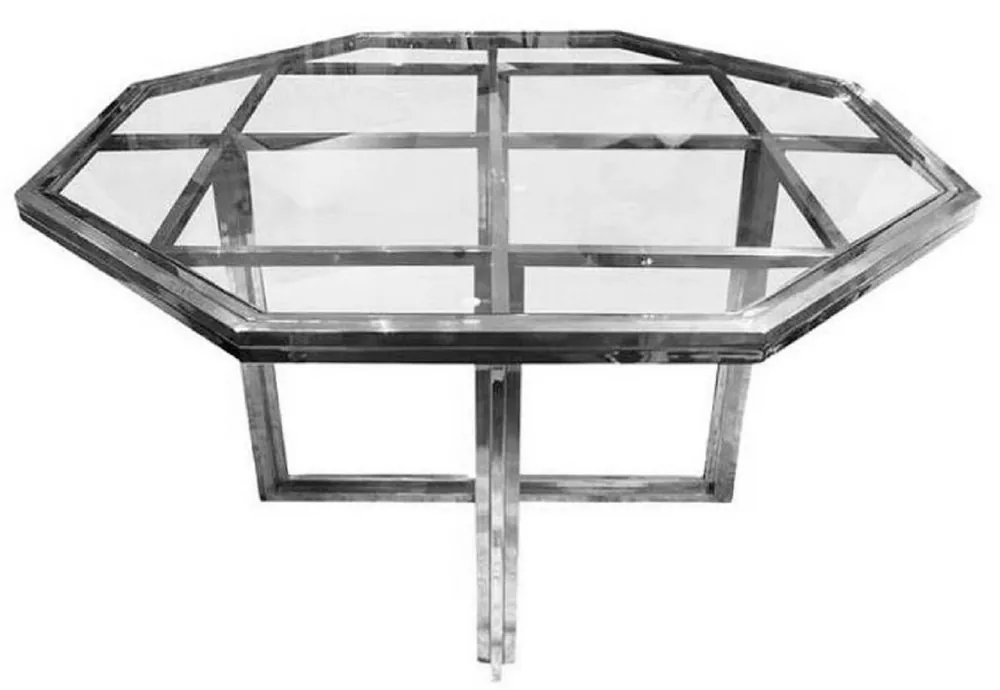 Nur Heute Casa Padrino table à manger design de luxe argent 100 x 100 x H. 78 cm - Table de salle à manger en métal avec plateau en verre - Mobilier de salle à manger design de luxe