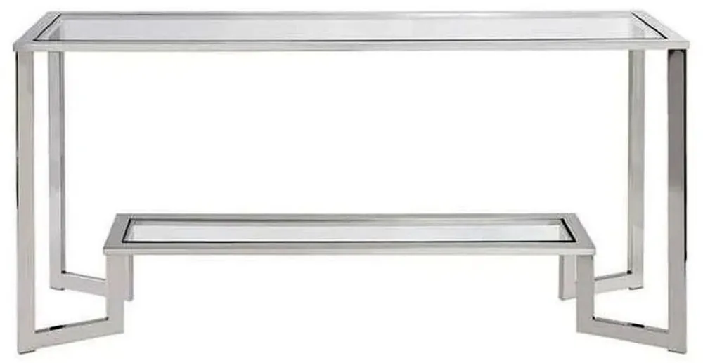 Schneller Versand Casa Padrino console de luxe argent 160 x 40 x H. 78 cm - Table console en métal avec plaques de verre - Mobilier de salon - Mobilier de luxe