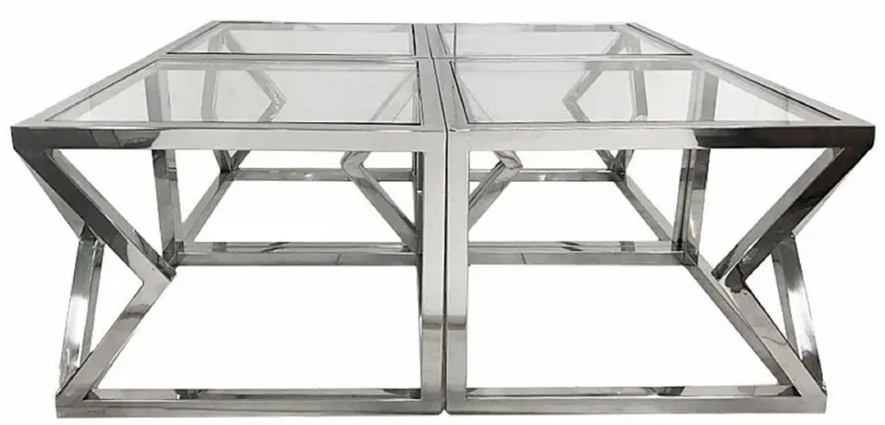Casa Padrino table basse de luxe argent 112 x 112 x H. 43 cm - Table de salon en métal avec plaques de verre - Mobilier de salon - Mobilier de luxe Jetzt Bestellen