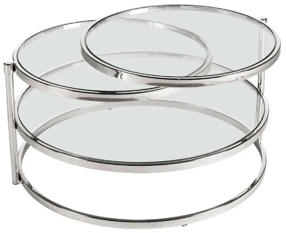 Casa Padrino table basse de luxe argent 84 x 80 x H. 45 cm - Table de salon en métal avec plaques de verre - Mobilier de salon - Mobilier de luxe Markenware
