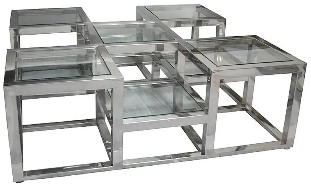 Casa Padrino table basse de luxe argent 120 x 120 x H. 40 cm - Table de salon carrée en métal avec plaques de verre - Mobilier de salon - Mobilier de luxe Sonderangebot