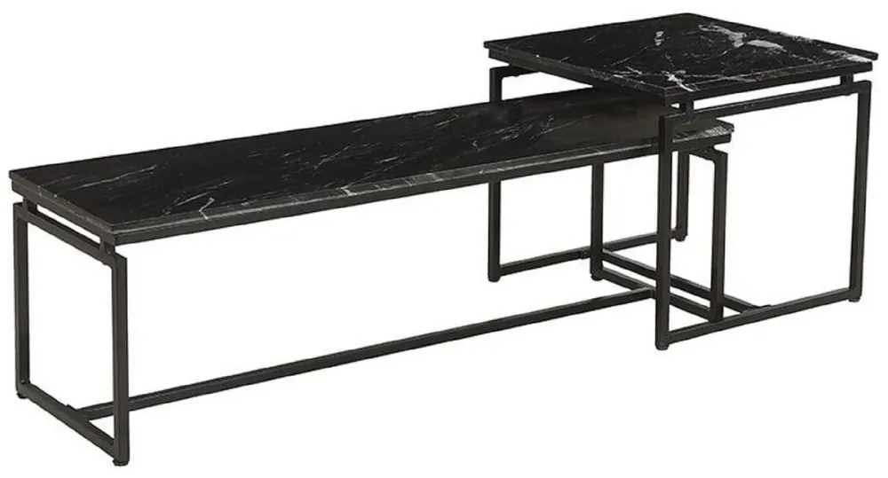 Casa Padrino ensemble de 2 tables basse de luxe noir - Tables de salon en métal avec dessus en marbre - Meubles de salon - Meubles de luxe Begrenztes Angebot