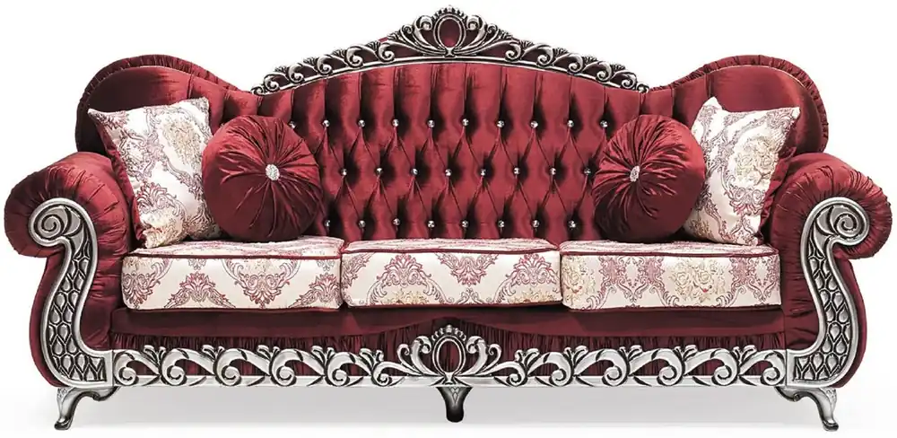 Top-Seller Casa Padrino canapé baroque de luxe bordeaux rouge / crème / argent - Magnifique canapé de salon avec motif élégant et strass - Meuble de salon style baroque - Meuble baroque - Noble & Magnifique