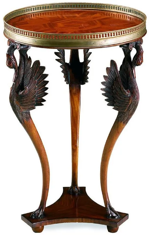 Casa Padrino table d'appoint Art Nouveau de luxe cygnes marron / noir / laiton Ø 51 x H. 76 cm - Table ronde en bois massif - Mobilier de salon - Mobilier Baroque & Art Nouveau Versand Am Gleichen Tag