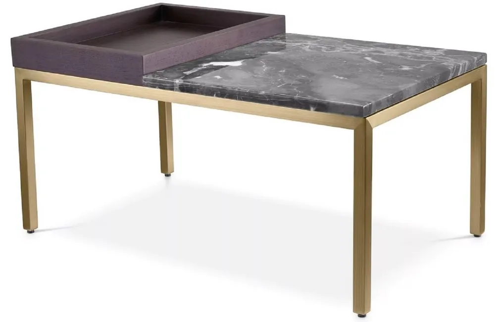Beliebt Casa Padrino table d'appoint de luxe laiton / marron / gris 70 x 40 x H. 35 cm - Table rectangulaire en laiton avec placage de noyer et plateau en marbre - Établissement de luxe - Meuble de luxe
