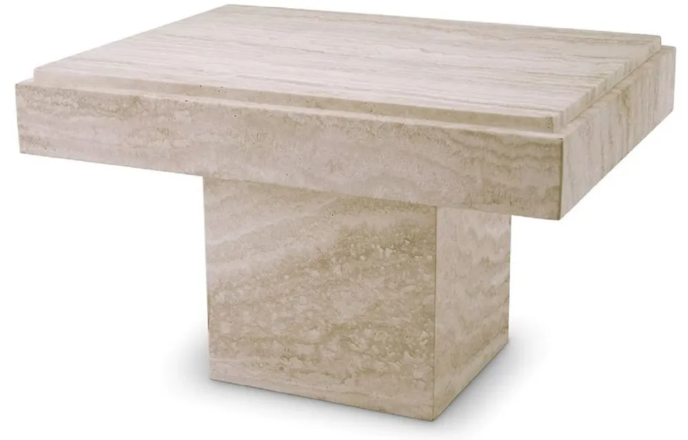 Expressversand Casa Padrino table d'appoint en travertin de luxe beige 65 x 50,5 x H. 40,5 cm - Table d'appoint en pierre naturelle - Meuble de salon - Meuble en travertin - Meuble de luxe - Ameublement de luxe