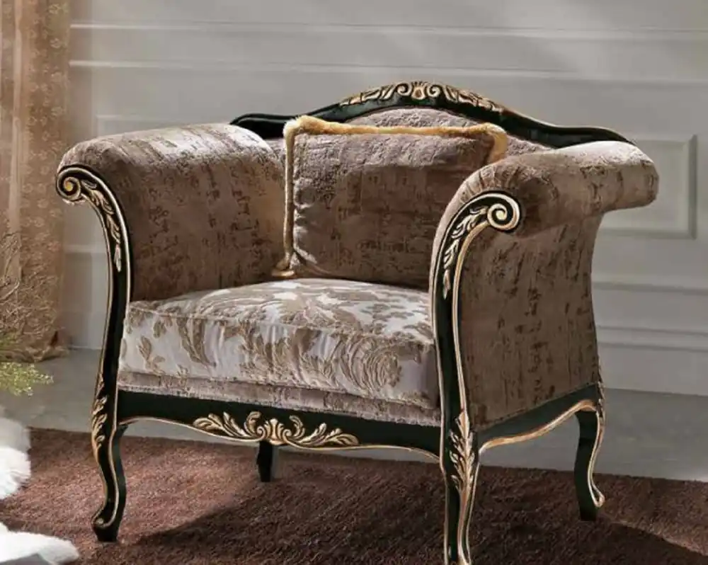 Casa Padrino fauteuil baroque de luxe marron / gris / noir / or - Fauteuil de salon style baroque - Mobilier baroque - Mobilier baroque de salon et d'hôtel - Qualité de luxe - Fabriqué en Italie Echt