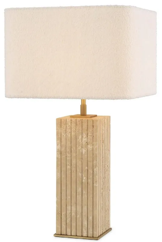Versand Am Gleichen Tag Casa Padrino lampe de table de luxe beige / laiton antique / crème 35 x 35 x H. 63 cm - Lampe de bureau en travertin abat jour carré - Lampes de table de luxe - Collection de luxe