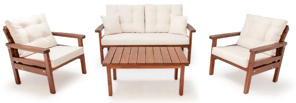 Highlight Casa Padrino ensemble de jardin de luxe beige / marron foncé - 1 Canapé de Jardin & 2 Fauteuils de Jardin & 1 Table Basse de Jardin - Mobilier de Jardin - Mobilier de Patio - Mobilier de Luxe