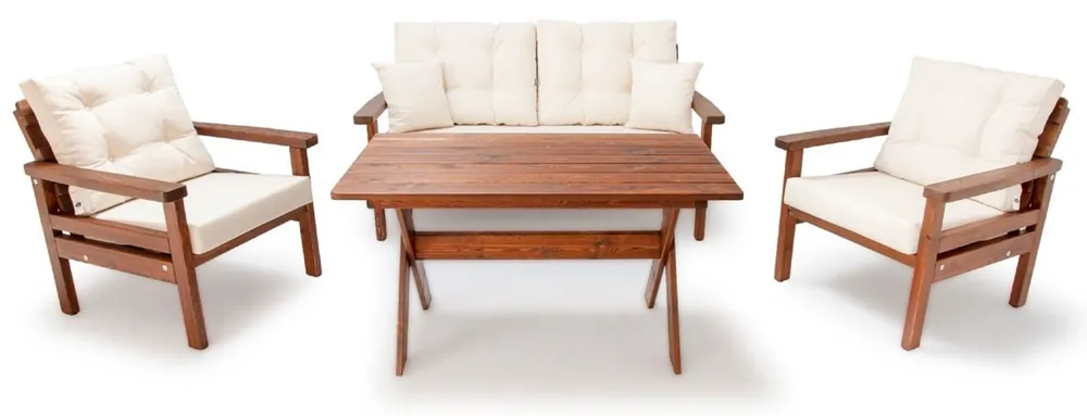 Bestpreis Casa Padrino ensemble de jardin de luxe beige / marron foncé - 1 Canapé de Jardin & 2 Fauteuils de Jardin & 1 Table à Manger de Jardin - Mobilier de Jardin - Mobilier de Patio - Mobilier de Luxe