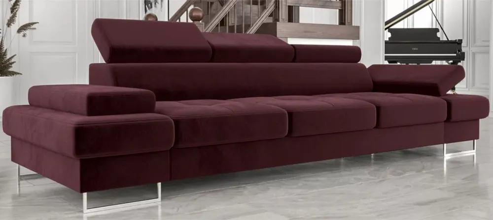 Expressversand Casa Padrino canapé de luxe en velours violet / argent 305 x 97 x H. 74-95 cm - Canapé de salon avec appuie tête réglables - Meuble de salon - Meuble de luxe - Ameublement de luxe