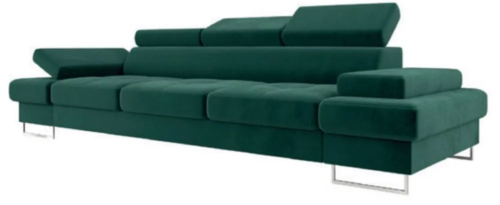Direkt Vom Hersteller Casa Padrino canapé de luxe en velours vert / argent 305 x 97 x H. 74-95 cm - Canapé de salon avec appuie tête réglables - Meuble de salon - Meuble de luxe - Ameublement de luxe