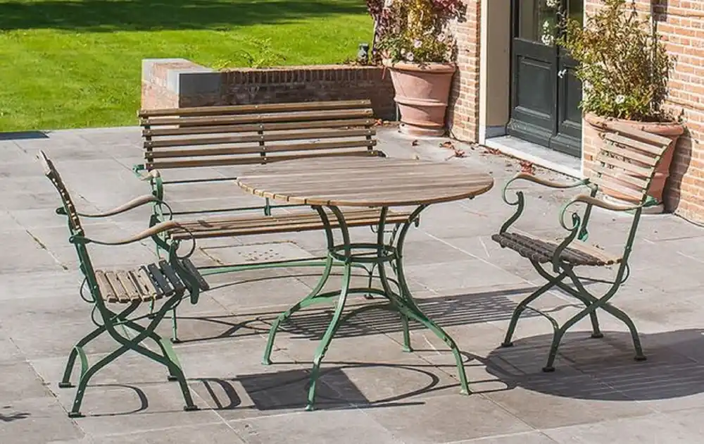 Knallerangebot Casa Padrino ensemble de mobilier de jardin Art Nouveau de luxe naturel / vert - 1 Table de Jardin & 1 Banc de Jardin & 2 Chaises de Jardin - Mobilier de jardin - Mobilier de gastronomie