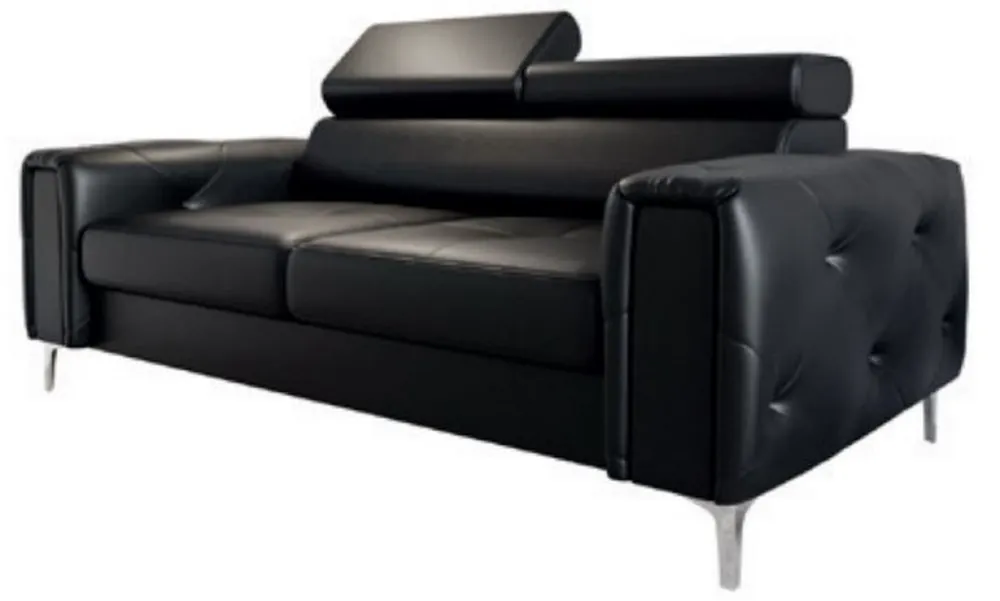 Casa Padrino Canapé en Cuir de Luxe Noir / Argent 185 x 97 x H. 78-99 cm - Canapé de Salon en Cuir Naturel avec Appuie Tête Réglable - Meubles de Salon - Meubles en Cuir - Meubles de Luxe Meistverkauft