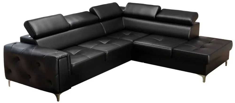 Casa Padrino canapé d'angle en cuir de luxe noir / argent 255 x 225 x H. 78-99 cm - Canapé de salon en cuir naturel avec appuie tête réglables - Meubles de salon - Meubles en cuir - Meubles de luxe Must-Have