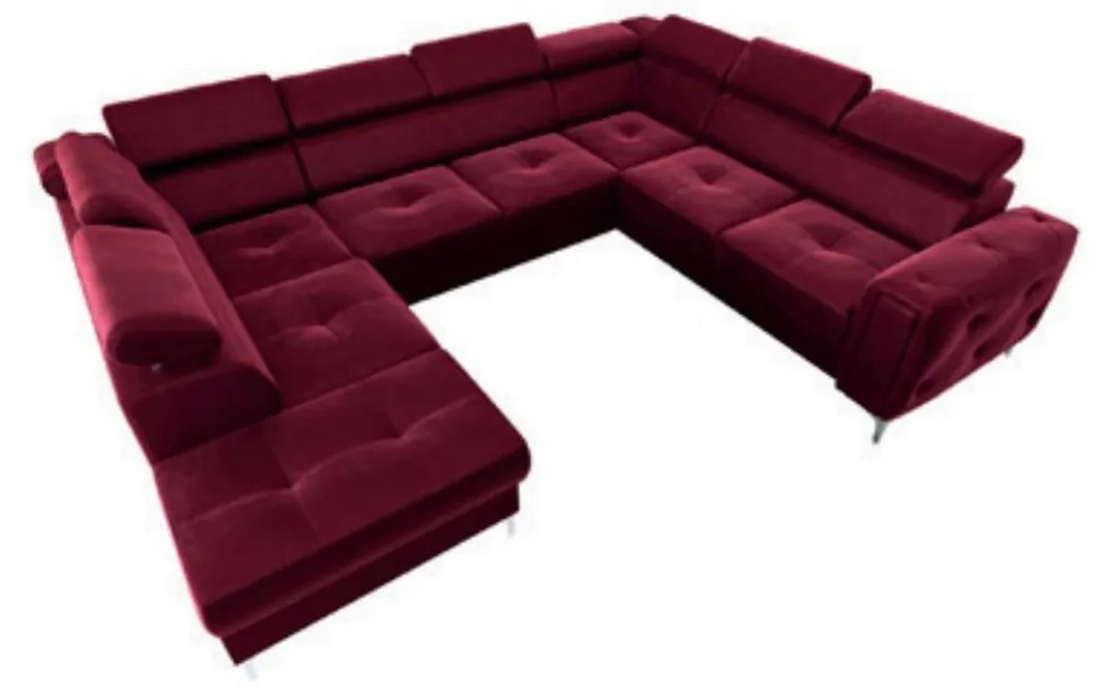 Neu Im Sortiment Casa Padrino paysage résidentiel en velours de luxe bordeaux rouge / argent 350 x 255 x H. 78-99 cm - Canapé en forme de u avec appuie tête réglables - Meuble de salon - Meuble de luxe
