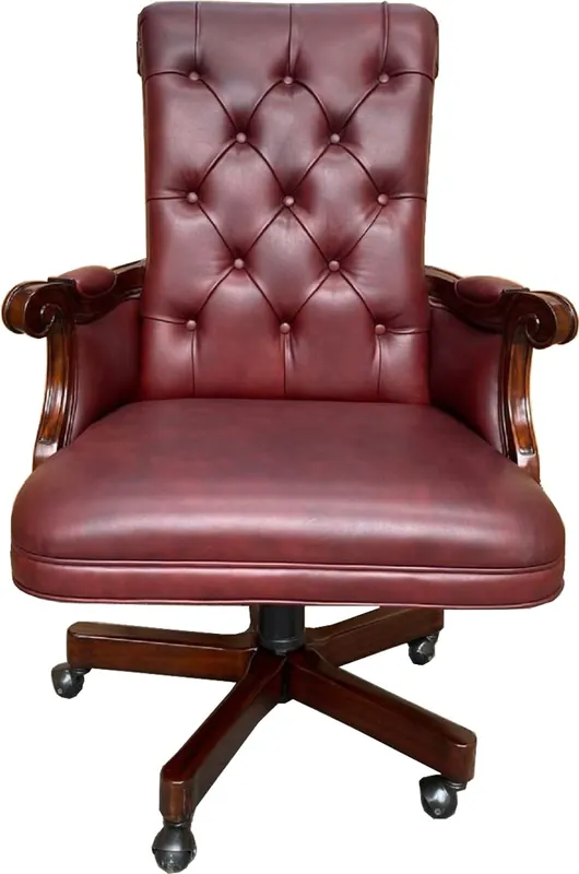 Solange Der Vorrat Reicht Casa Padrino Chaise de Bureau Chesterfield de Luxe Bordeaux Rouge / Marron Foncé 71 x 76 x H. 114 cm - Chaise de Bureau en Cuir Véritable - Mobilier Chesterfield - Mobilier Cuir - Mobilier de Luxe