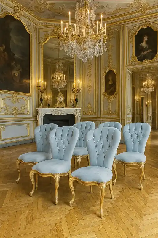Casa Padrino ensemble de chaises de salle à manger baroque de luxe bleu clair / or antique avec patine argent - 6 chaises de cuisine - Meubles de salle à manger de style baroque - Meubles baroques Meistverkauft