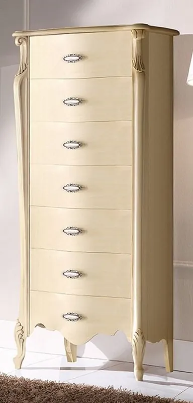 Casa Padrino commode baroque de luxe crème / argent - Commode à 7 tiroirs en bois massif baroque fait main - Meubles baroques italiens fabriqués à la main - Fabriqué en Italie - Qualité de Luxe Finale Aktion
