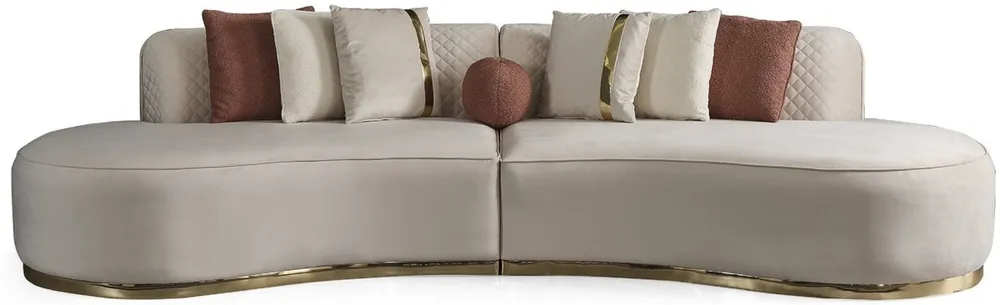 Jetzt Kaufen Casa Padrino canapé 4 places de luxe crème / or 330 x 120 x H. 76 cm - Canapé de salon avec tissu en velours fin - Meuble de salon - Meuble de luxe - Ameublement de salon - Ameublement de luxe