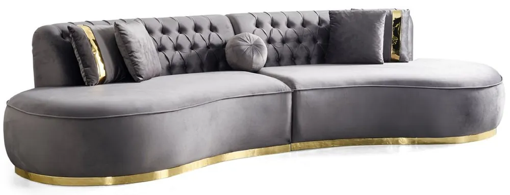 Neu Im Sortiment Casa Padrino canapé 4 places de luxe gris / or 330 x 120 x H. 76 cm - Canapé de salon avec tissu en velours fin - Meuble de salon - Meuble de luxe - Ameublement de salon - Ameublement de luxe