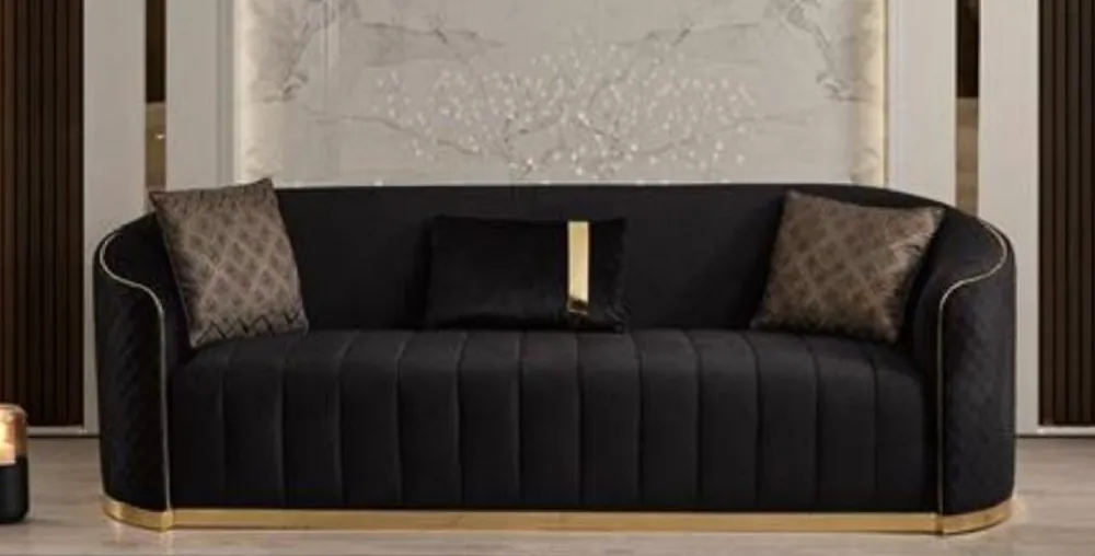 Casa Padrino canapé 3 places de luxe en velours noir / or 240 x 95 x H. 74 cm - Canapé de salon en velours fin - Meuble de salon - Meuble de luxe - Ameublement de salon - Ameublement de luxe Angebot