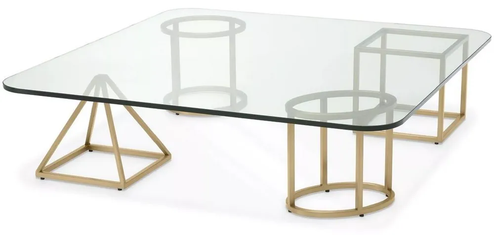 Wochenendangebot Casa Padrino table basse de luxe en laiton 120 x 120 x H. 30 cm - Table de salon carrée avec plateau en verre - Mobilier de salon - Mobilier de luxe - Ameublement de salon - Ameublement de luxe