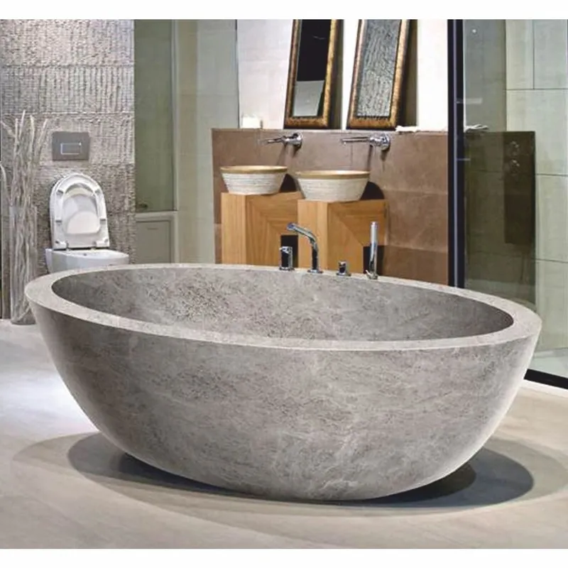 Zertifiziert Casa Padrino baignoire de luxe autoportante en marbre gris 178 cm - Intérieur de salle de bain