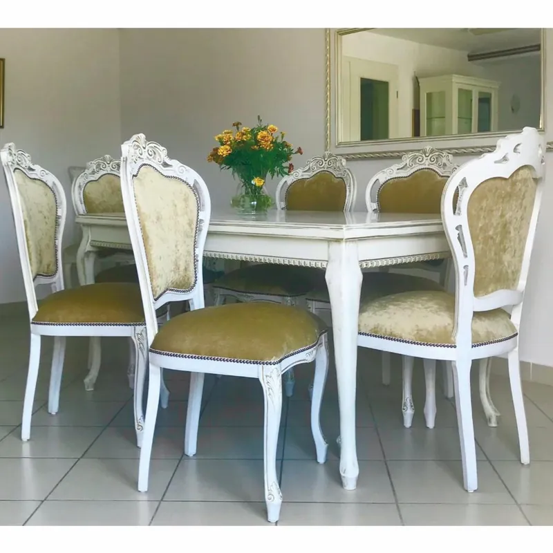 Casa Padrino ensemble de salle à manger baroque de luxe or / blanc - 1 Table à Manger et 6 Chaises Highlight