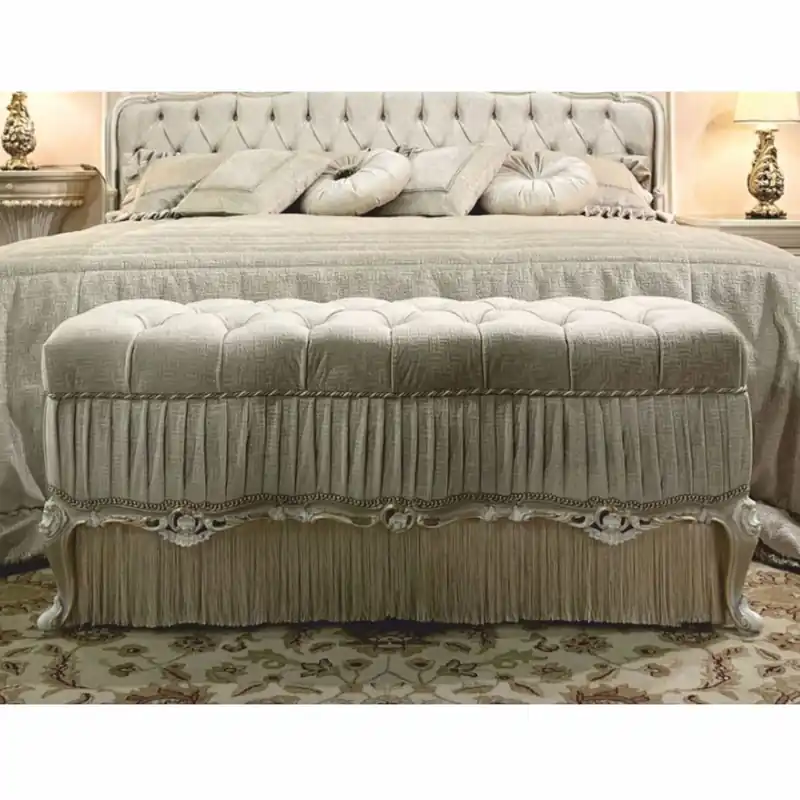Casa Padrino banc baroque de luxe blanc / or 132 cm - Meubles baroques - Fabriqué en Italie Sichere Zahlung