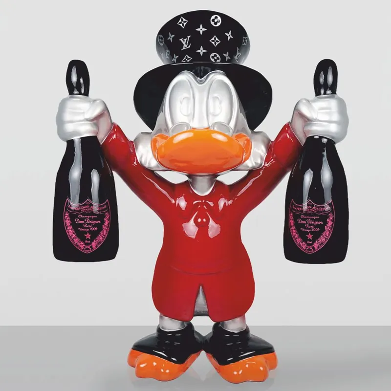 Casa Padrino sculpture décorative XXL canard rouge / argent / noir H. 120 cm - Grande figurine décorative Kracherpreis