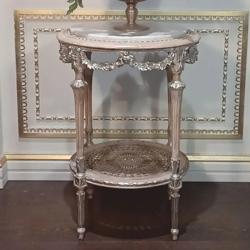 Casa Padrino table d'appoint baroque de luxe avec plateau en marbre argent / blanc - Fabriqué en Italie Letzte Chance