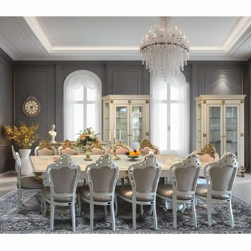 Sofort Bestellen Casa Padrino ensemble de salle à manger baroque de luxe gris / blanc / or - 1 Table et 12 Chaises